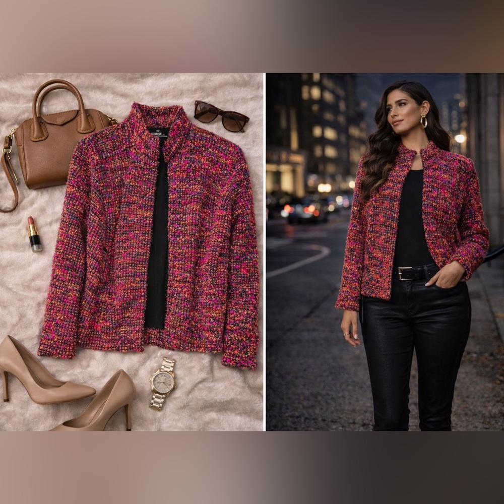Chico’s Design Multicolor Textured Open Jacket Size 2